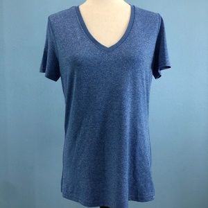 Blue Short Sleeve Shirt - V Neck - Semi-Fitted - Size Large - Danskin Now